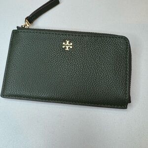Tory Burch Dark Green Leather Wristlet